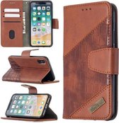 Voor iPhone XS / X Bijpassende kleur Krokodiltextuur Horizontale flip PU lederen tas met portemonnee & houder & kaartsleuven (bruin)