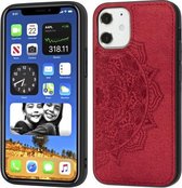 Voor iPhone 12 mini Mandala reliëf stoffen hoes PC + TPU mobiele telefoonhoes met magnetische functie en draagriem (rood)