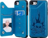 Voor iPhone SE 2020/8/7 Skull Head Embossing Pattern Schokbestendige beschermhoes met houder & kaartsleuven & portemonnee (blauw)