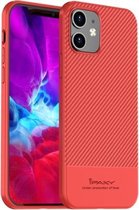 Voor iPhone 12/12 Pro iPAKY Koolstofvezeltextuur Zachte TPU-hoes (rood)