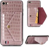 Voor iPhone 7/8 Krokodilpatroon PU + TPU + PVC Breukvast gsm-hoesje met magnetische onzichtbare houder & houder & kaartsleuven (roségoud)