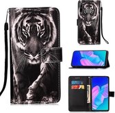 Voor Huawei P40 Lite E / Y7P Schilderen Horizontale Flip Leren Case met Houder & Kaartsleuf & Portemonnee & Lanyard (Zwart Wit Tijger)