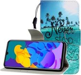 Voor Huawei Honor Play 4T Pro Gekleurde Tekening Horizontale Flip Lederen Case met Houder & Kaartsleuf & Portemonnee (Blue Coconut Grove)