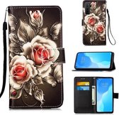 Voor Huawei nova 7 SE Schilderen Horizontale Flip Leren Case met Houder & Kaartsleuf & Portemonnee & Lanyard (Rose on Black)