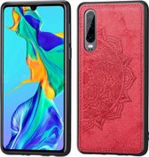 Voor Huawei P30 Reliëf Mandala-patroon PC + TPU + stoffen telefoonhoes met draagkoord & magnetisch (rood)