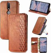 Voor Nokia 2.4 Cubic Grid Pressed Horizontal Flip Magnetic PU Leather Case met houder & kaartsleuven & portemonnee (bruin)