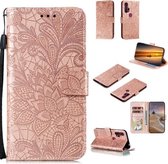 Voor Motorola Moto Edge + Lace Flower Horizontale Flip Leather Case met houder & kaartsleuven & portemonnee & fotolijst (rose goud)