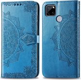Voor OPPO Realme C12 Mandala bloem reliëf horizontale flip lederen tas met beugel / kaartsleuf / portemonnee / lanyard (blauw)