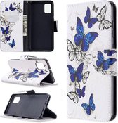 Voor Samsung Galaxy A31 Gekleurde Tekening Patroon Horizontale Flip Leren Case met Houder & Kaartsleuven & Portemonnee (Blauwe Vlinder)