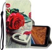 Voor Xiaomi Redmi 7A 3D Gekleurde Tekening Horizontale Flip PU Leren Case met Houder & Kaartsleuven & Portemonnee (Rode Roos)