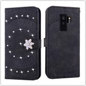 Voor Galaxy S9 Plus Pressed Printing Sticking Drill Pattern Horizontal Flip PU Leather Case met houder & kaartsleuven & portemonnee & & lanyard (zwart)