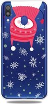Voor Galaxy A40 Trendy schattig kerstpatroon doorzichtig TPU beschermhoes (ondersteboven sneeuwpop)