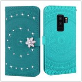 Voor Galaxy S9 Plus Pressed Printing Sticking Drill Pattern Horizontal Flip PU Leather Case with Holder & Card Slots & Wallet & & Lanyard (Grass Green)