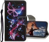 Gekleurde tekening patroon horizontale flip lederen tas met houder & kaartsleuven & portemonnee voor iPhone 12/12 Pro (fluorescerende vlinder)