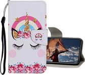 Gekleurde tekening patroon horizontaal Flip lederen hoes met houder & kaartsleuven & portemonnee voor iPhone 12 mini (Crown Unicorn)