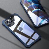 iPaky TPU + lederen frame + pc transparante beschermhoes voor iPhone 11 Pro Max (blauw)