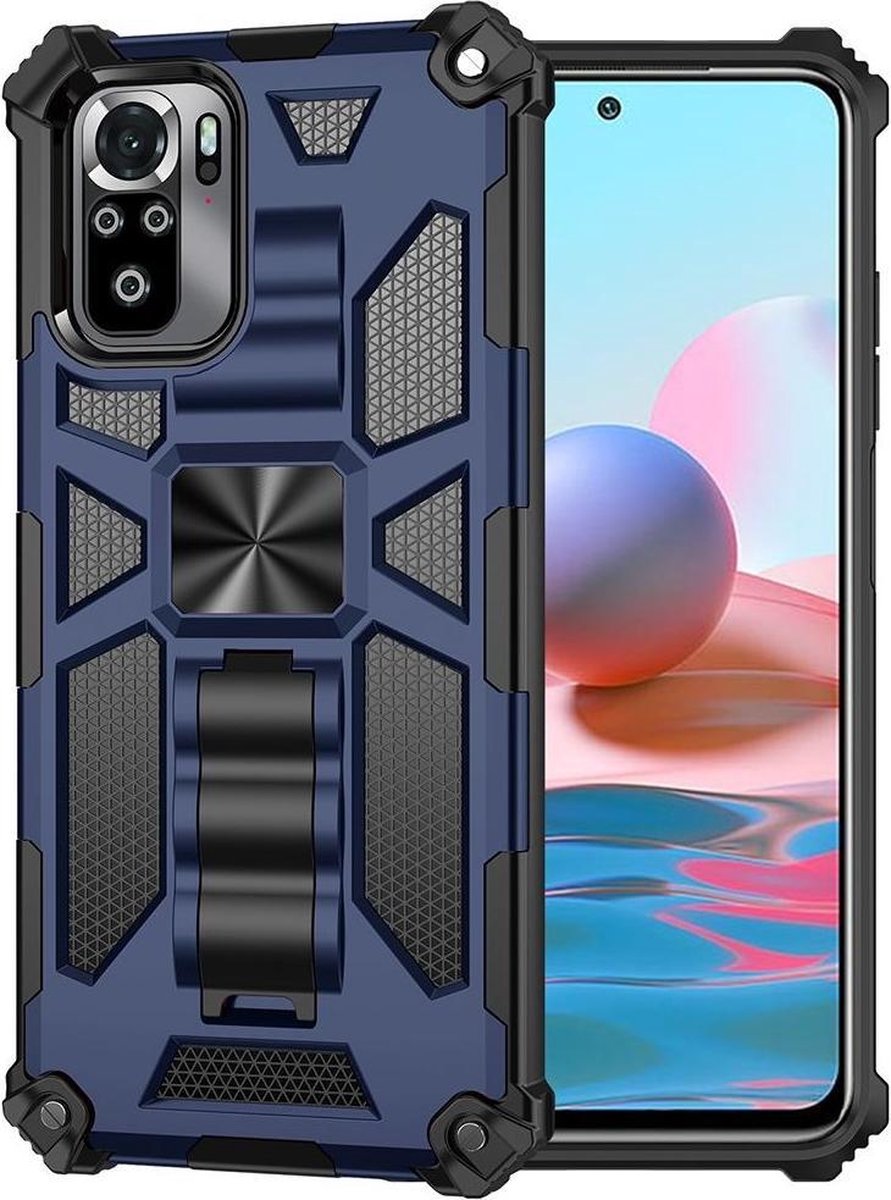 Xiaomi Redmi Poco M5s / Note 10(S) Hoesje met Metalen Kickstand Blauw