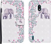 Voor Nokia 1.3 3D Geschilderd Patroon Horizontale Flip Leren Case met Houder & Portemonnee & Kaartsleuf & Lanyard (Bloem Olifant)