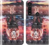 Voor Motorola Moto G8 Play 3D-schilderij Gekleurde tekening Patroon Horizontaal Flip TPU + PU lederen tas met houder & kaartsleuven & portemonnee & lanyard (Dream Lion)