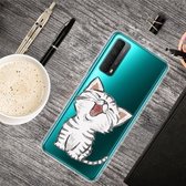 Voor Huawei P Smart 2021 Gekleurde tekening Clear TPU beschermhoesjes (lachende kat)