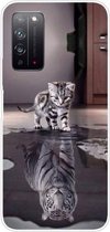 Voor Huawei Honor X10 Gekleurd tekeningpatroon Zeer transparant TPU beschermhoes (Cat Tiger)