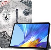 Voor Huawei Honor V6 / MatePad 10.4 inch Universeel Geschilderd Patroon Horizontaal Flip Tablet PC Leren Case met Tri-fold Beugel & Slaap / Wakker worden (Retro Toren)
