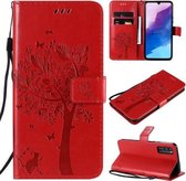 Voor Huawei Enjoy Z 5G Boom & Kat Reliëfpatroon Horizontale Flip Leren Case met Houder & Kaartsleuven & Portemonnee & Lanyard (Rood)