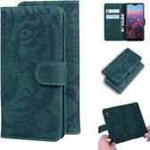 Voor Huawei P20 Tiger Embossing Pattern Horizontale Flip Leather Case met houder & kaartsleuven & portemonnee (groen)