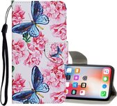 Voor iPhone X / XS Gekleurd tekeningpatroon Horizontaal leren flip-hoesje met houder & kaartsleuven & portemonnee (Dragonfly Flower)