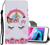 Voor iPhone 8/7 Gekleurde tekening patroon Horizontale flip lederen tas met houder & kaartsleuven & portemonnee (Crown Unicorn)