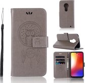 Windgong Uil Embossing Patroon Horizontale Leren Flip Case met Houder & Kaartsleuven & Portemonnee Voor Motorola Moto G7 (Grijs)