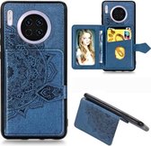 Voor Huawei Mate 30 Mandala Reliëf Magnetische Doek PU + TPU + PC Case met Houder & Kaartsleuven & Portemonnee & Fotolijst & Riem (Blauw)