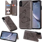 Voor iPhone XS Max Butterfly Embossing Pattern Schokbestendige beschermhoes met houder & kaartsleuven en fotolijst (grijs)