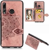 Voor Huawei Y9 Prime (2019) Mandala Reliëf Magnetische Doek PU + TPU + PC Case met Houder & Kaartsleuven & Portemonnee & Fotolijst & Riem (Rose Goud)