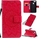 Voor OPPO A5 / A35 Geperst Afdrukken Zonnebloempatroon Horizontale Flip PU lederen tas met houder & kaartsleuven & portemonnee & lanyard (rood)