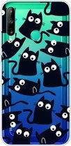 Voor Huawei P40 Lite E gekleurd tekeningpatroon zeer transparant TPU beschermhoes (zwarte kat)