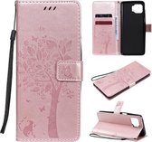 Voor Motorola Moto G 5G Tree & Cat Pattern Pressed Printing Horizontale Flip PU Leather Case met houder & kaartsleuven & portemonnee & Lanyard (Rose Gold)