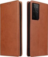 Voor Samsung Galaxy S21 Ultra 5G Fierre Shann PU Lederen Textuur Horizontale Flip Lederen Case met Houder & Kaartsleuven & Portemonnee (Bruin)