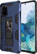 Voor Samsung Galaxy S20 + Soldier Armor schokbestendig TPU + pc magnetische beschermhoes met houder (blauw)