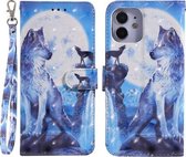 Voor iPhone 12 mini 3D Schilderen Patroon Gekleurde Tekening Horizontale Flip PU Lederen Case met Houder & Kaartsleuven & Portemonnee (Wolf)