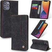 Voor iPhone 12/12 Pro POLA 008-serie Retro magnetische horizontale lederen flip-hoes met houder en kaartsleuven (zwart)