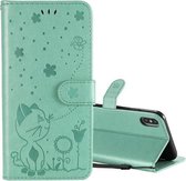 Voor iPhone XS Max Cat Bee Embossing Pattern Schokbestendige horizontale flip lederen tas met houder & kaartsleuven & portemonnee (groen)