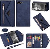 Voor iPhone 7 Plus / 8 Plus Skin Feel Rits Horizontale Flip Leren Case met Houder & Kaartsleuven & Fotolijst & Lanyard & Lang Touw (Blauw)