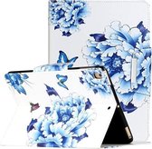 Voor iPad 9.7 (2018) Geschilderd patroon Horizontale flip lederen hoes met houder (blauw en wit porselein vlinder)