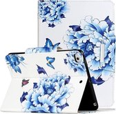 Voor iPad Mini (2019) Geschilderd patroon Horizontale flip lederen hoes met houder (blauw en wit porselein vlinder)