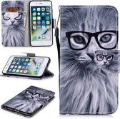 Voor iPhone 8 Plus / 7 Plus Gekleurd tekeningpatroon Horizontaal Flip TPU + PU lederen hoes met houder & kaartsleuven & portemonnee & lanyard (Fashion Cat)