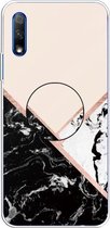 Voor Huawei Honor 9X & 9X Pro reliëf gelakt marmer TPU beschermhoes met houder (zwart wit roze)
