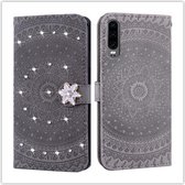 Voor Huawei P30 Pressed Printing Steken boorpatroon Horizontale Flip PU lederen tas met houder & kaartsleuven & portemonnee & & lanyard (grijs)