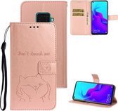 Voor Huawei P30 Lite Chai Dog Pattern Horizontale Flip Leather Cover Met Bracket & Card Slot & Wallet & Lanyard (Rose Gold)