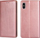 Voor iPhone X / XS PU + TPU Glanzende olie Effen kleur Magnetische horizontale flip lederen tas met houder & kaartsleuf & portemonnee (goud)